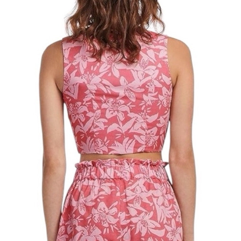 Charlie Holiday Pink Hibiscus Madonna Underwire Floral Crop Top Sz S NWT