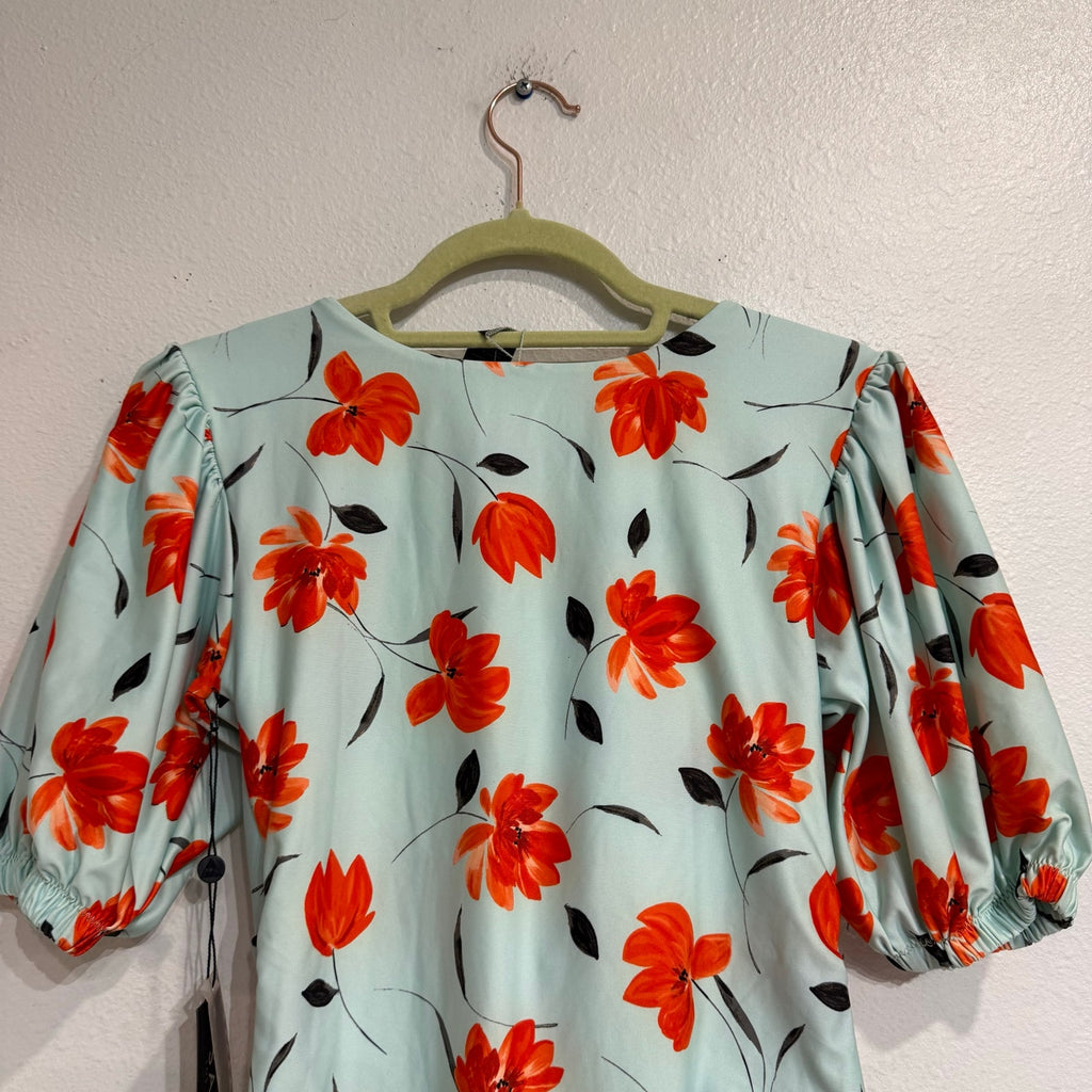 SAME Los Angeles x Free People Floral Tie Front Bodysuit Puff Sleeve Sz M NWT