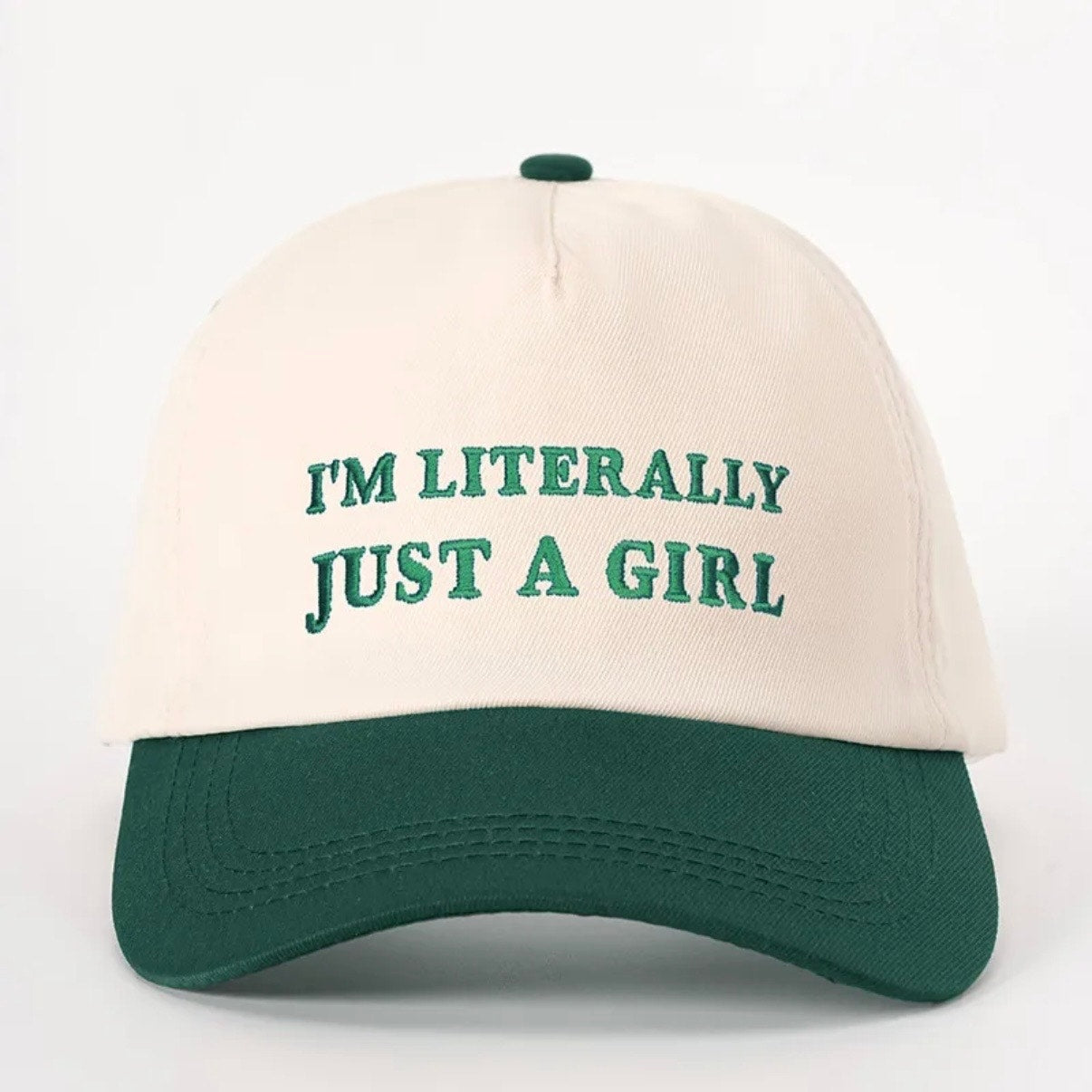 I’m Literally Just A Girl Green Cream Adjustable Hat NWT