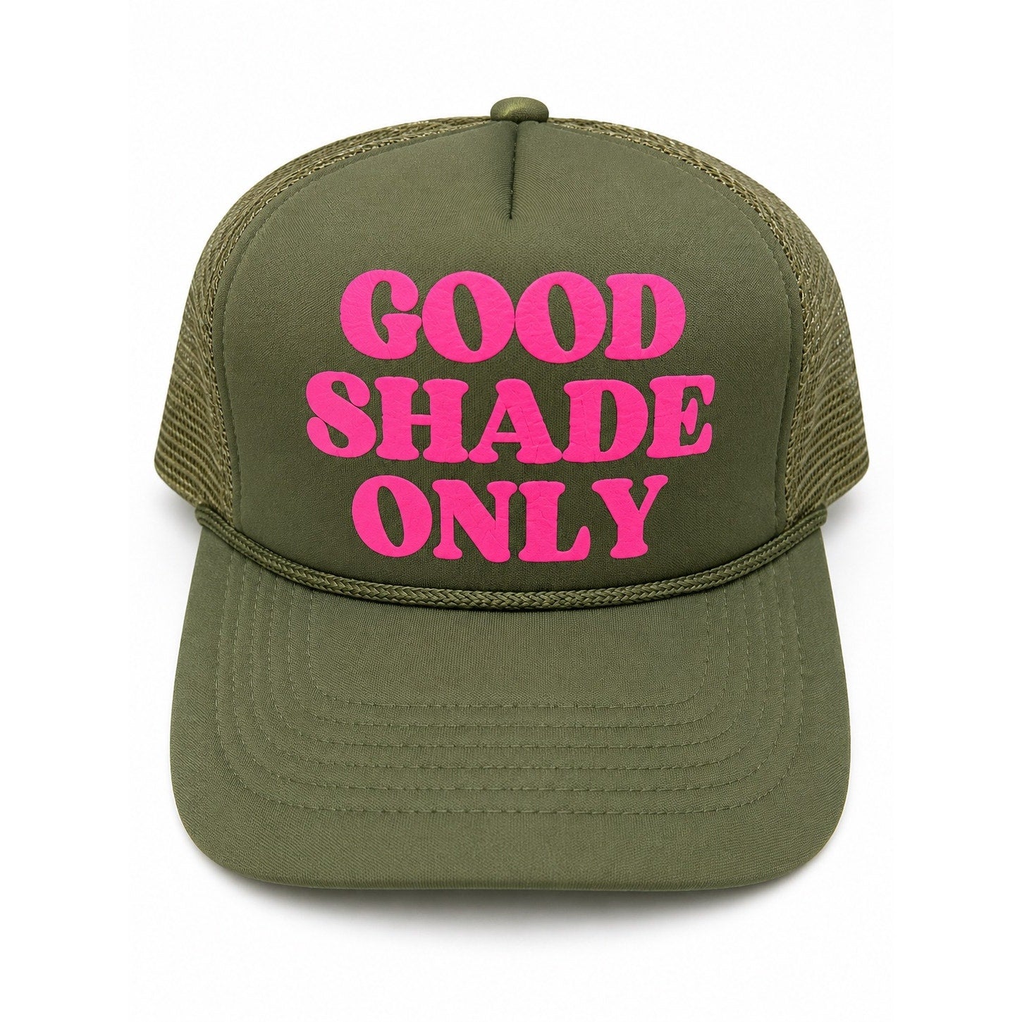 Good Shade Only Olive Green & Pink Retro Adjustable Snapback Trucker Hat NWOT