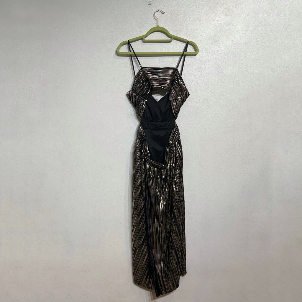 Aidan By Aidan Mattox Black Metallic Pleated Midi Dress Sz 8 NWT