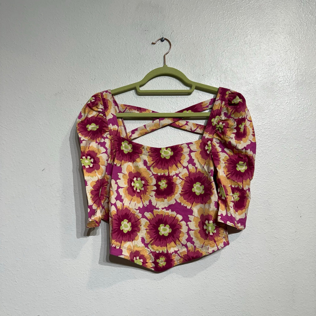 Free People Pink Combo Give Me More Floral Top Sz XS NWT