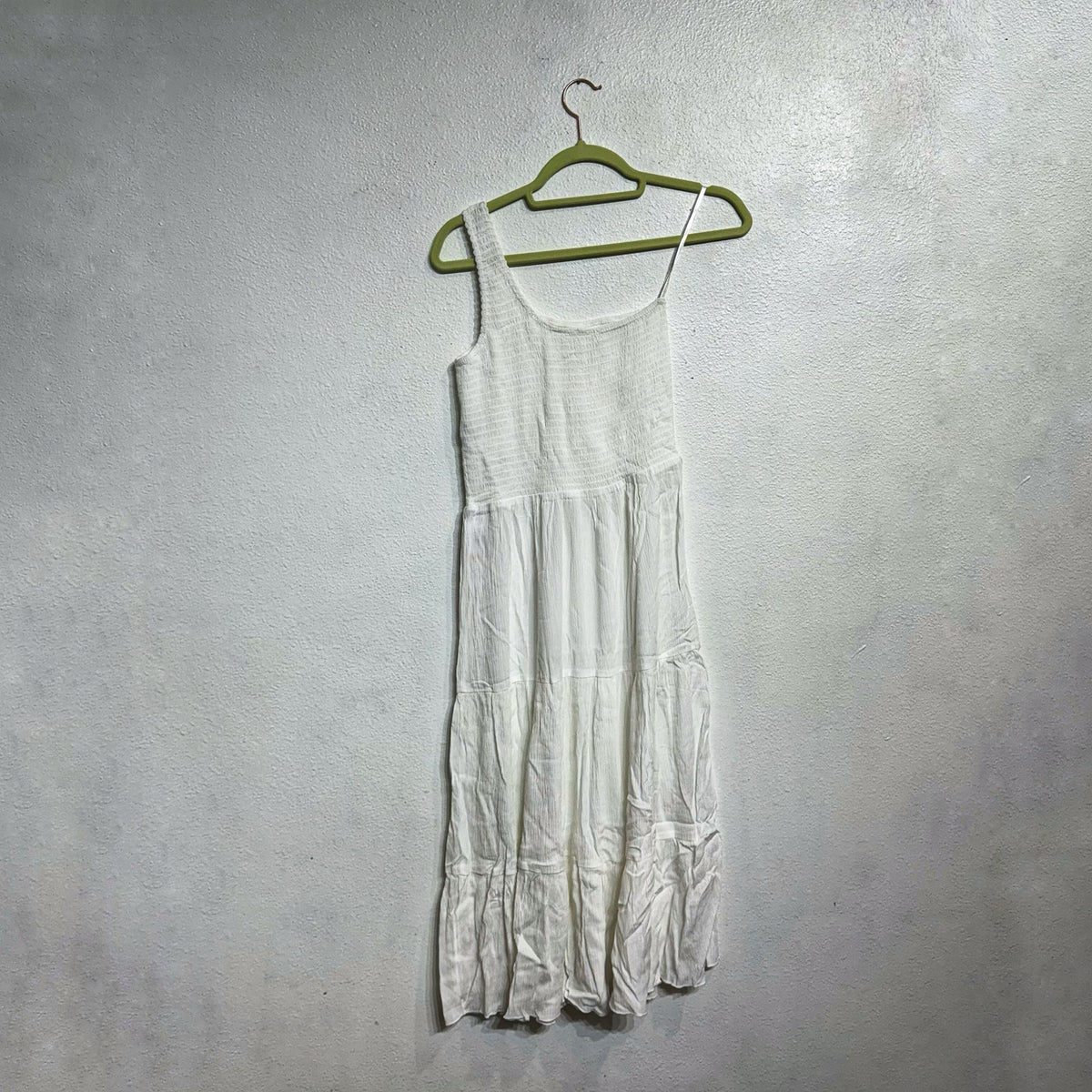 Becca Swim White Ponza Smocked One Shoulder Dress Sz L NWT