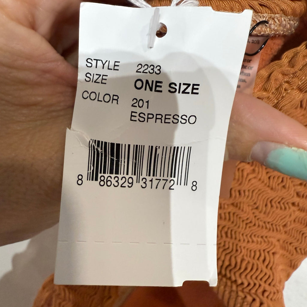 Cleonie Espresso Sculpture Mailout Smocked One Piece Swimsuit Sz O/S NWT