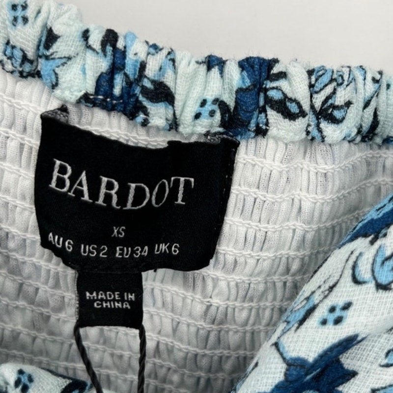 Bardot Blue Floral Linen Off The Shoulder Cropped Top Sz 2 NWT
