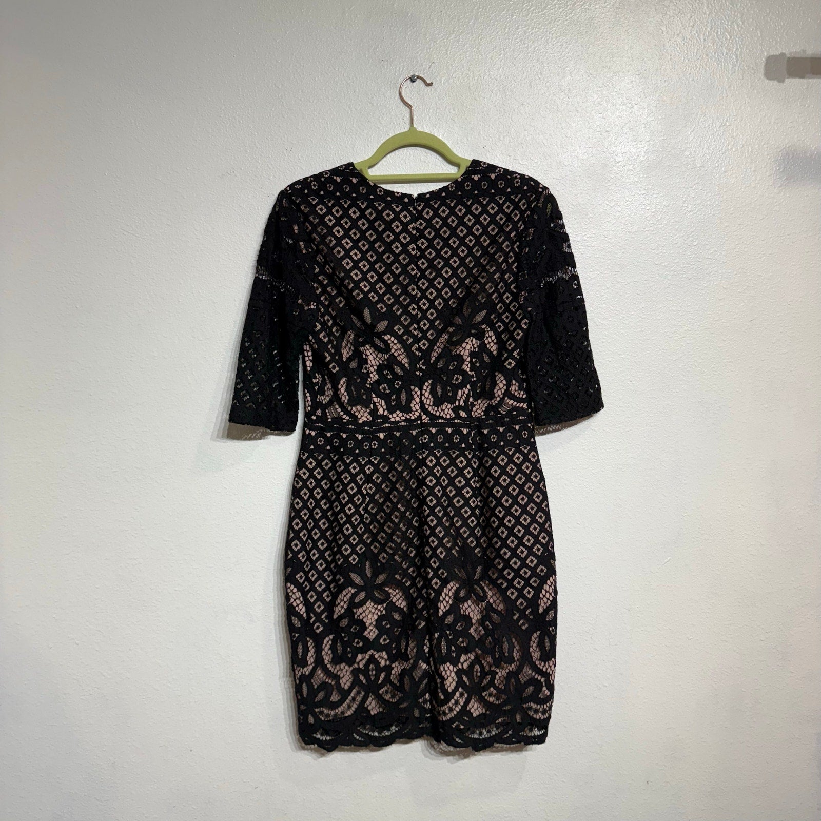 StyleStalker Black Lani Lace Mini Dress Sheer Sleeve V Neck Sz M NWT