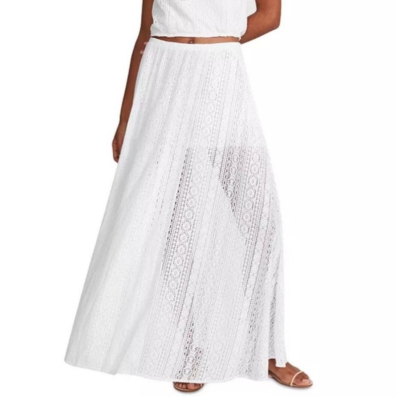 BB DAKOTA White The Seeker Crochet Maxi Skirt Sz XS NWT