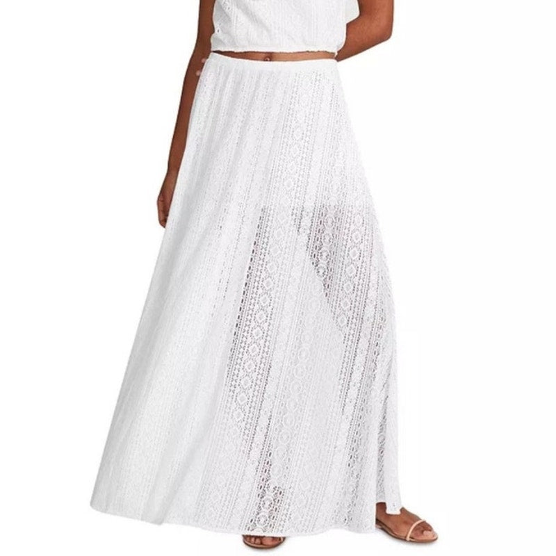BB DAKOTA White The Seeker Crochet Maxi Skirt Sz XS NWT