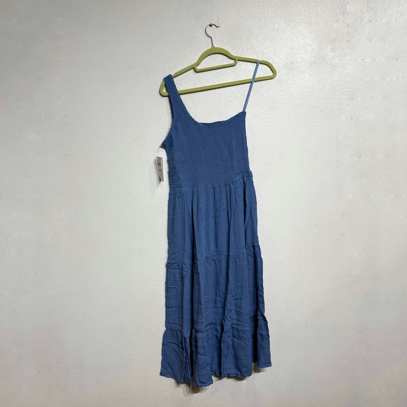 Becca Swim Mist Blue Ponza Smocked One Shoulder Dress Sz M NWT