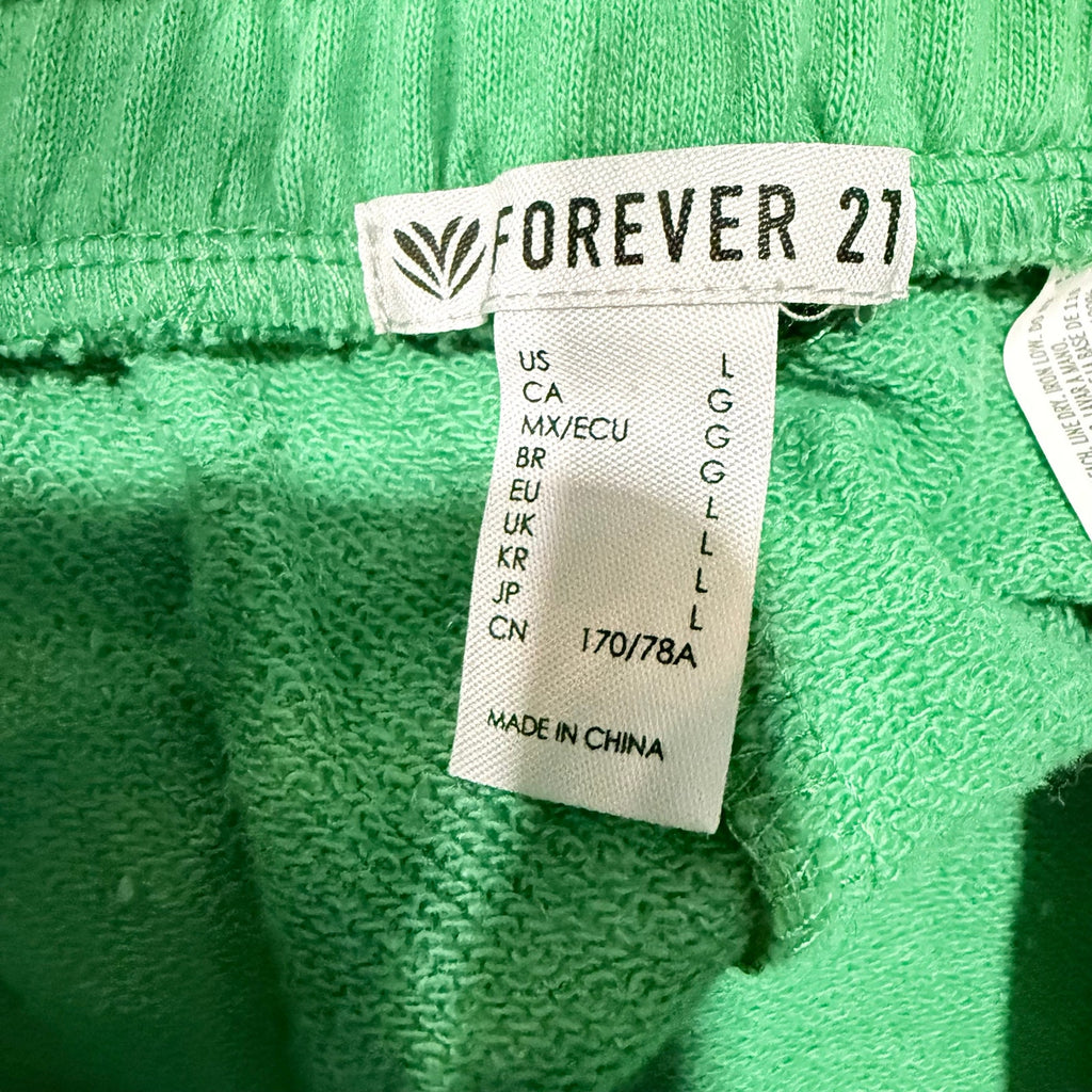 Forever 21 Green Tear Away Wide Leg Track Pants Sz L NWT