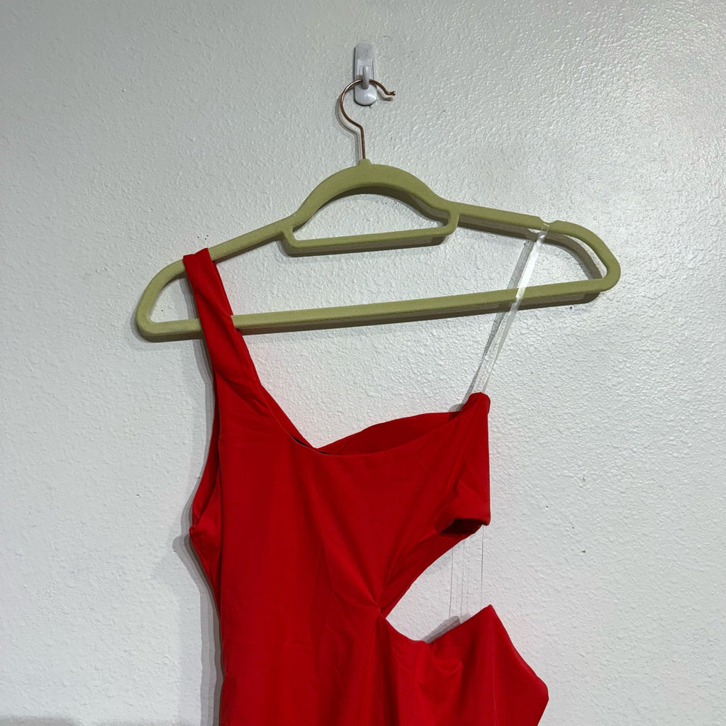 Aqua Red One Shoulder Cut Out One Piece Swimsuit Sz XS NWT