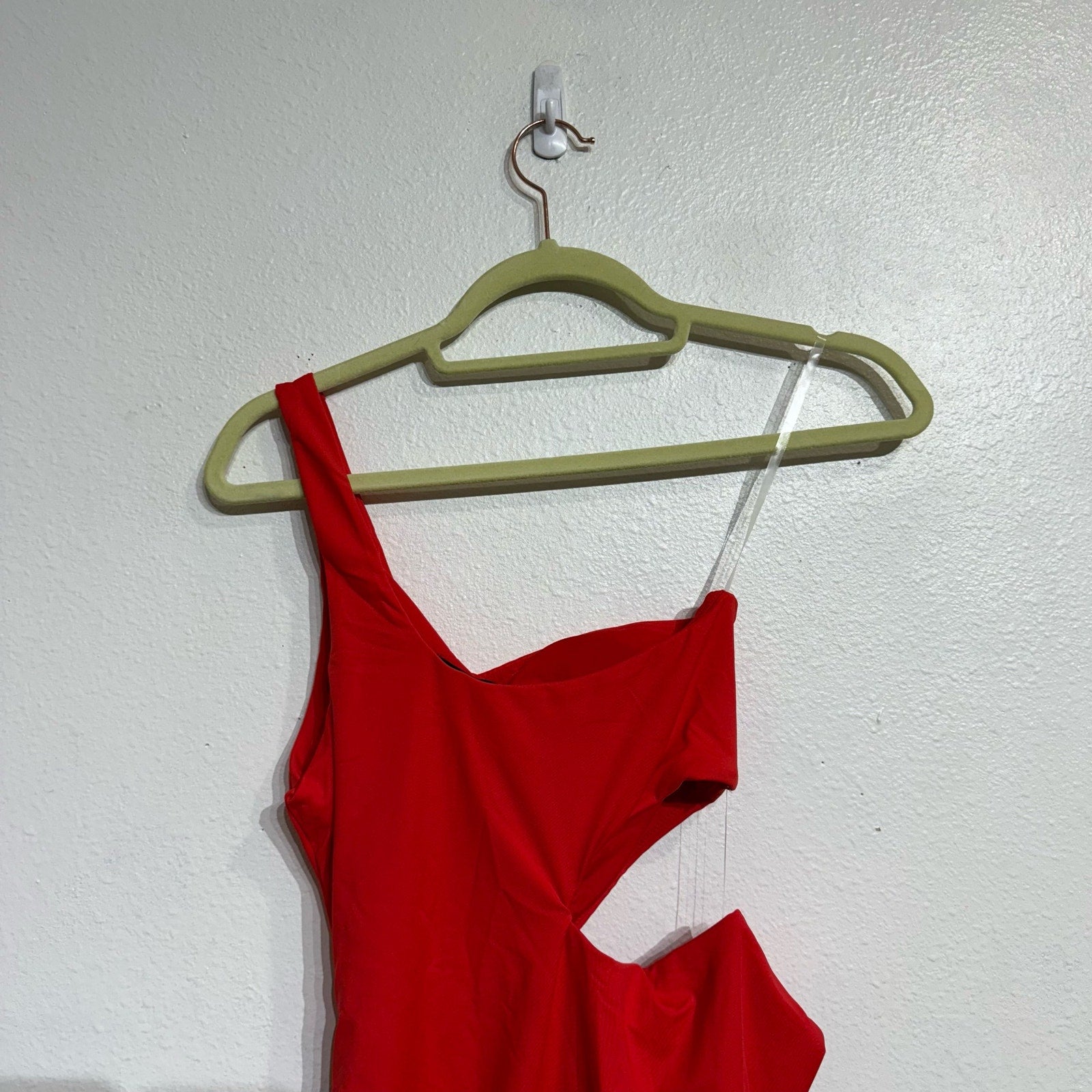 Aqua Red One Shoulder Cut Out One Piece Swimsuit Sz XS NWT