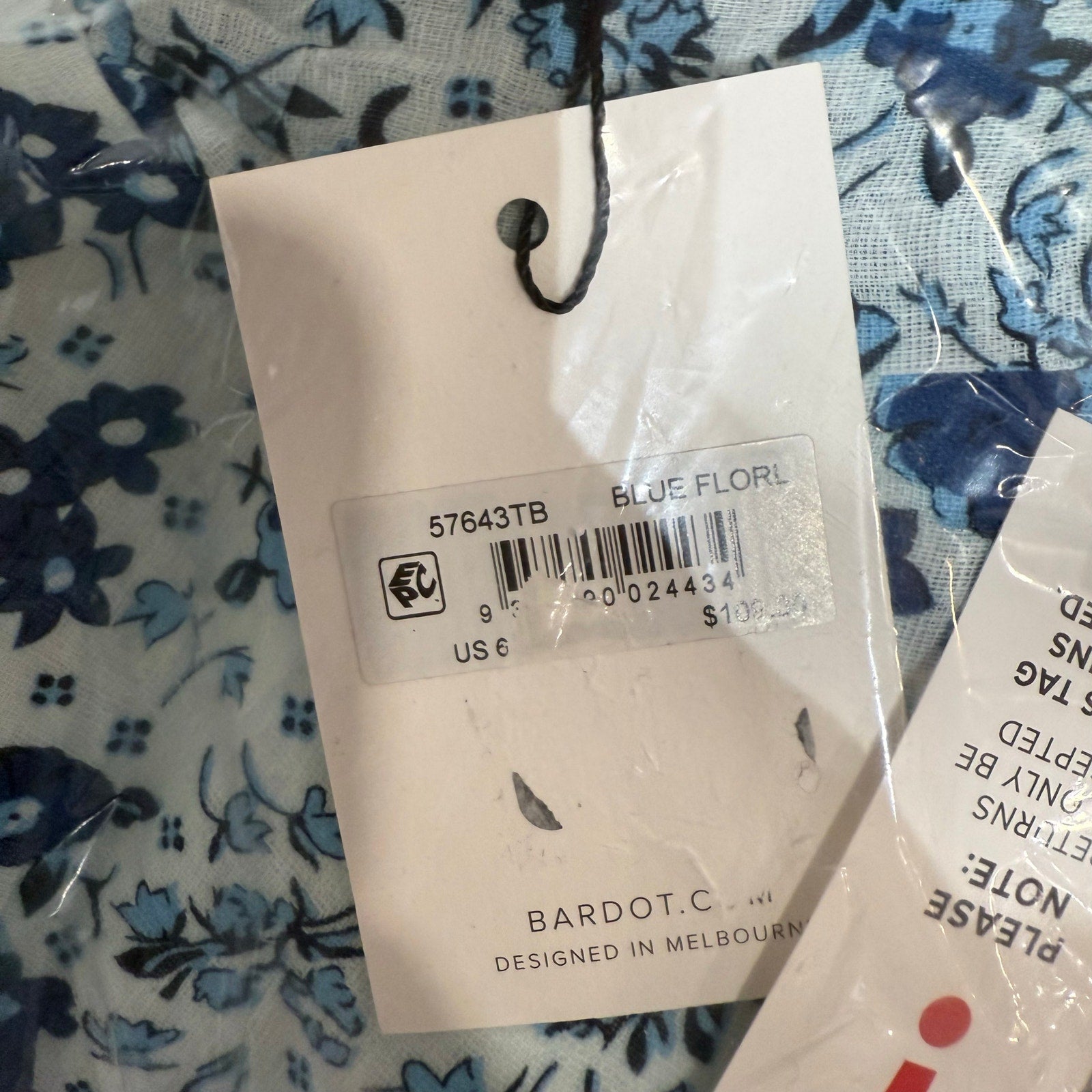 Bardot Blue Floral Cropped Off The Shoulder Top Sz 6 NWT