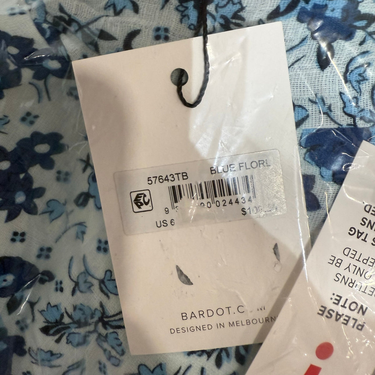 Bardot Blue Floral Cropped Off The Shoulder Top Sz 6 NWT