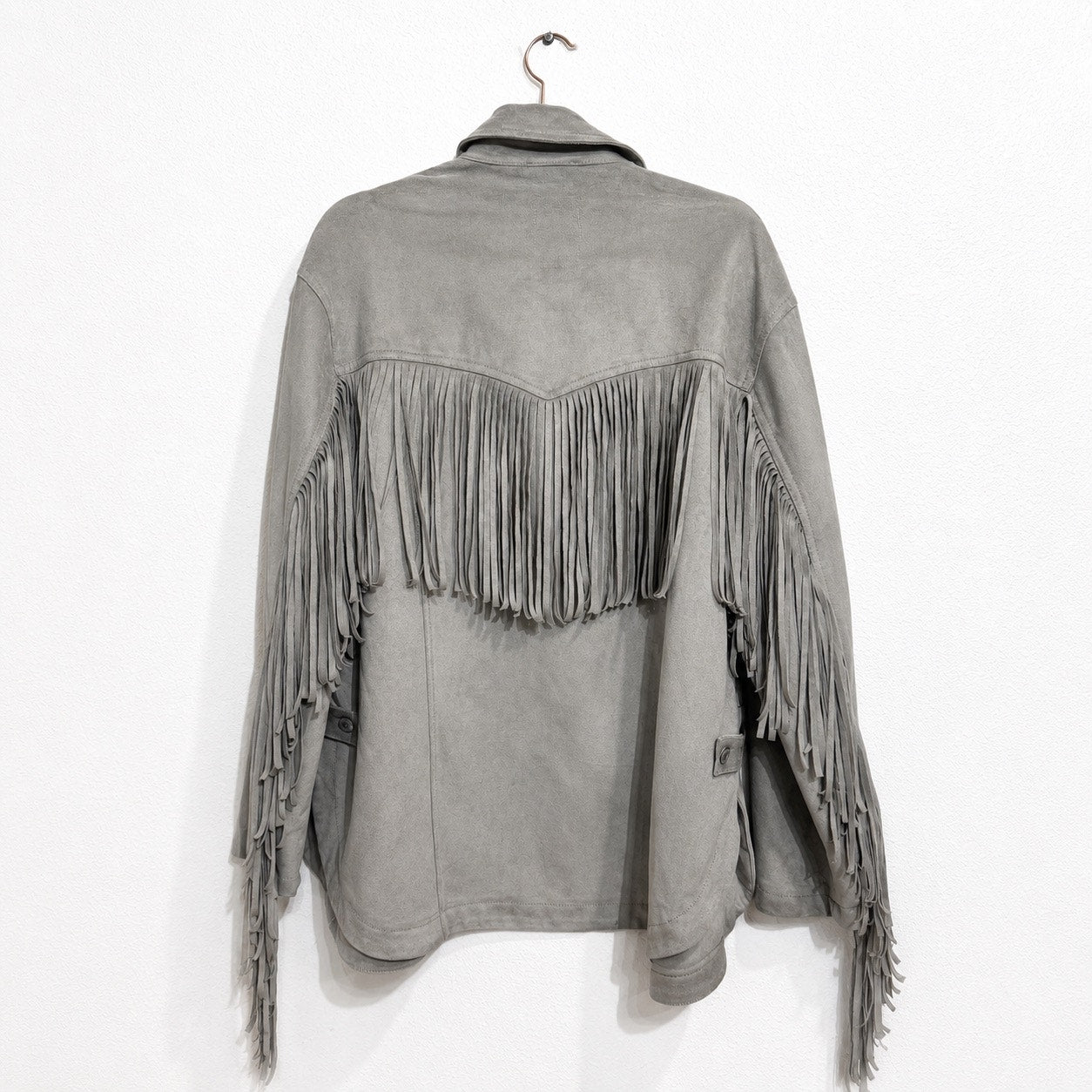 We The Free Flint Gray Fringe Out Vegan Suede Oversized Shacket Sz S NWT
