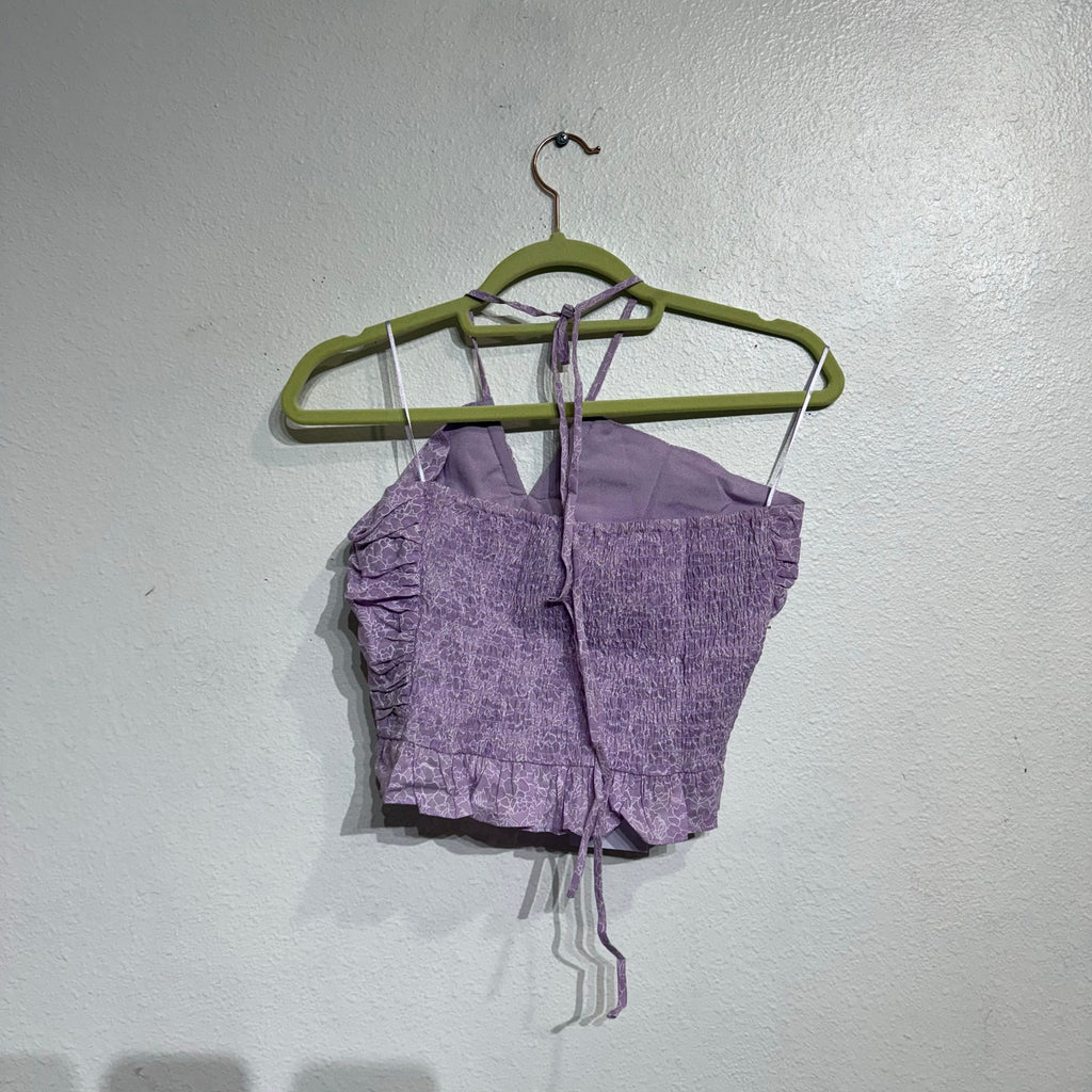Wayf Lavender Floral Print Ruched Halter Top Sz S NWT