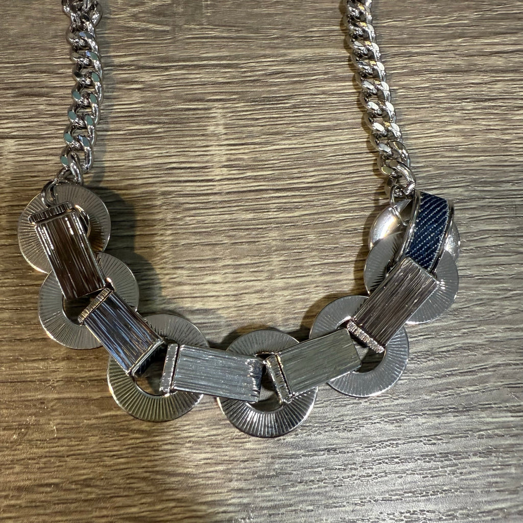 Copied - Alfani Silver Tone Denim Wrapped Ring Wrangler Necklace NWT