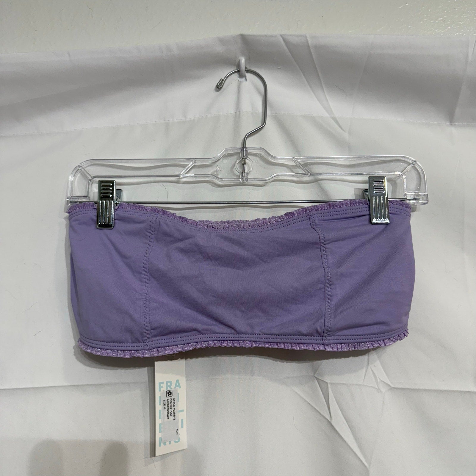 Frankies Bikinis Plum Jean Ruffle Bandeau Bikini Top Sz M NWT
