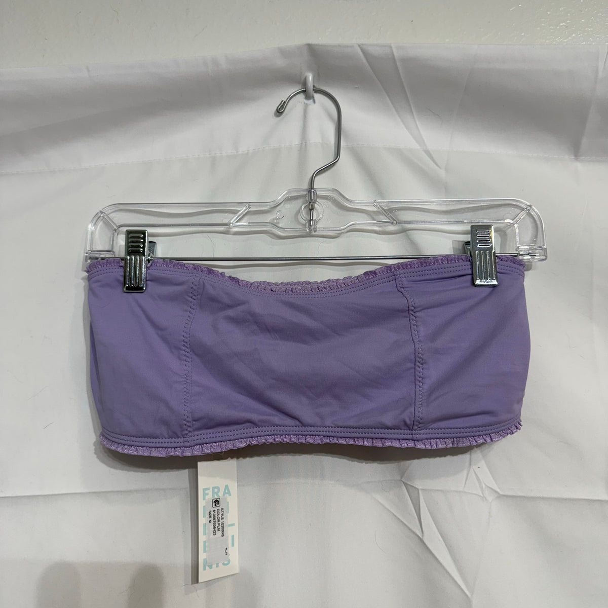 Frankies Bikinis Plum Jean Ruffle Bandeau Bikini Top Sz M NWT