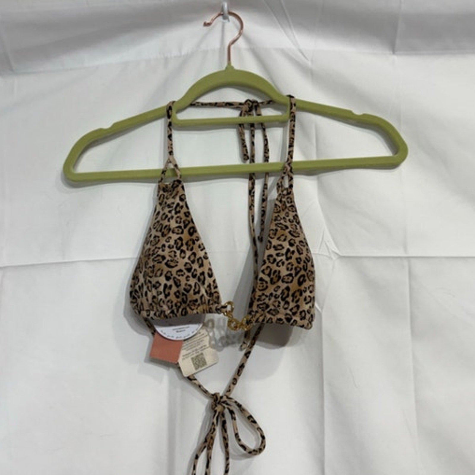 PQ Swim Leopard Print Bikini Top Chain Trim Top Sz M NWT