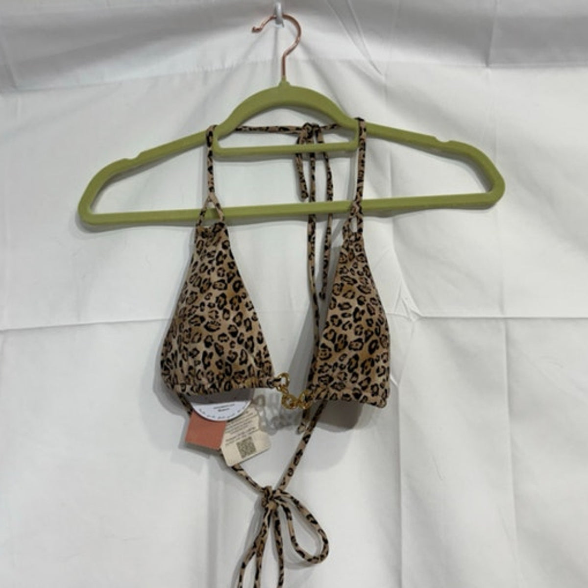 PQ Swim Leopard Print Bikini Top Chain Trim Top Sz M NWT