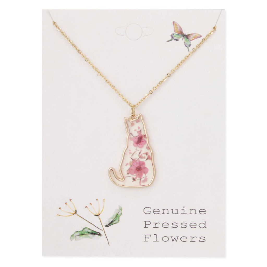 Floral Friend Gold Cat Dried Flower Necklace