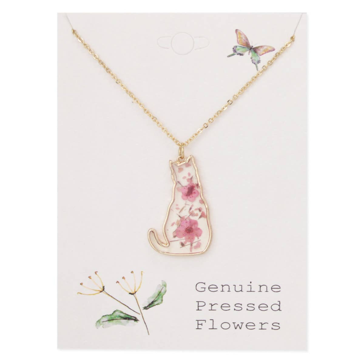 Floral Friend Gold Cat Dried Flower Necklace