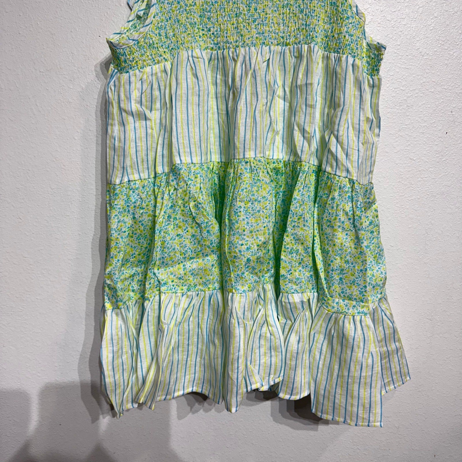 Solid & Striped Green Painted Floral The Parker Linen Mini Dress Sz L NWT