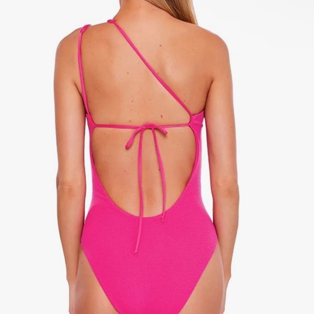 Becca Cosmopolitan Pink Pucker Up Asymmetrical One-Piece Swimsuit Sz M NWT