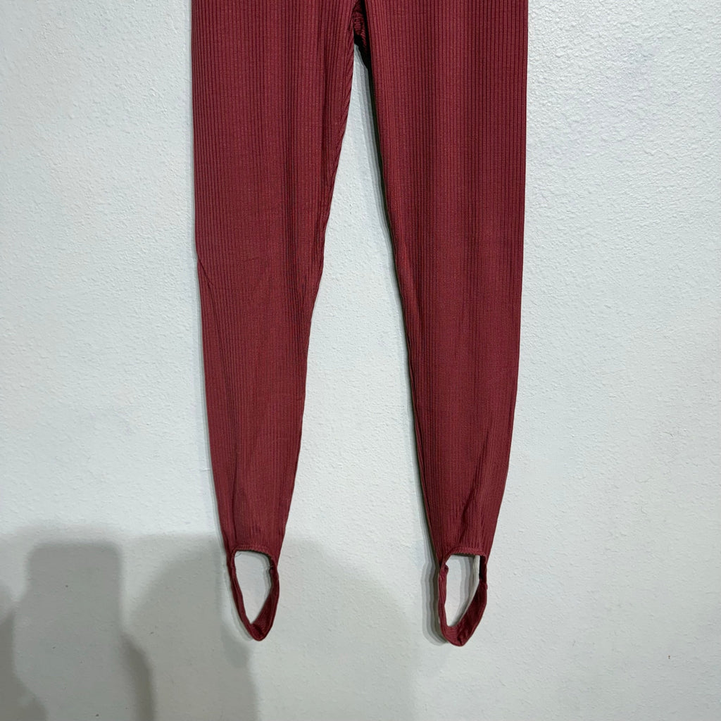 Lett Terra Cotta Ribbed Stirrup Leggings Sz S NWT
