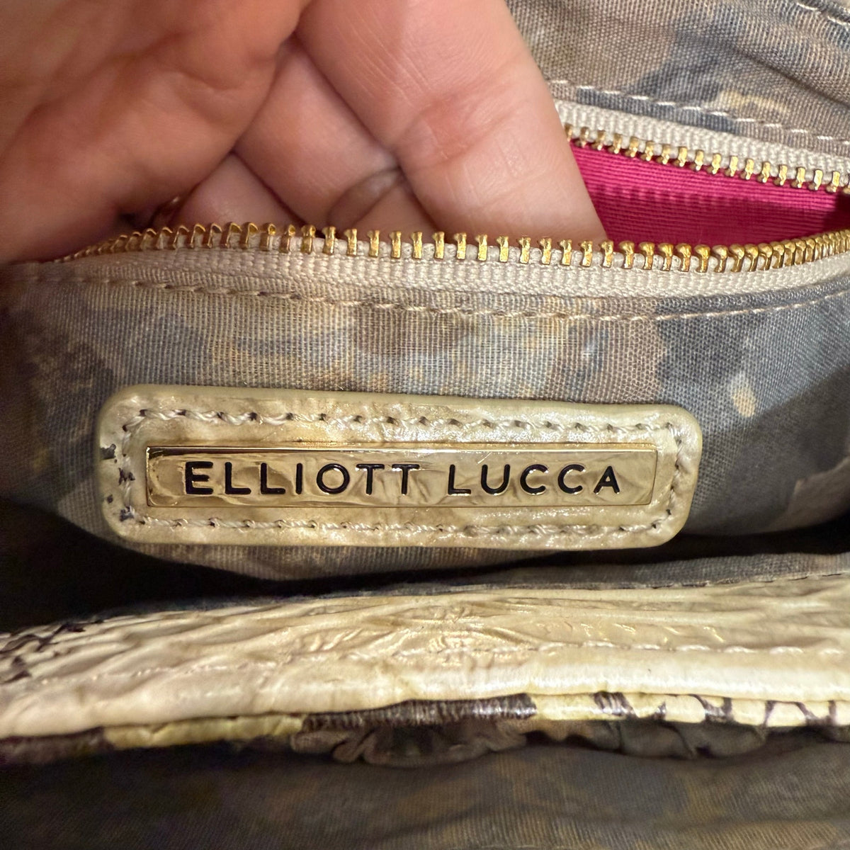 Elliott Lucca Cream Snake Print Shoulder Bag NWT