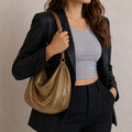 Hananel Gold Metallic Mesh Slouchy Chainmail Y2K Hobo Bag NWT