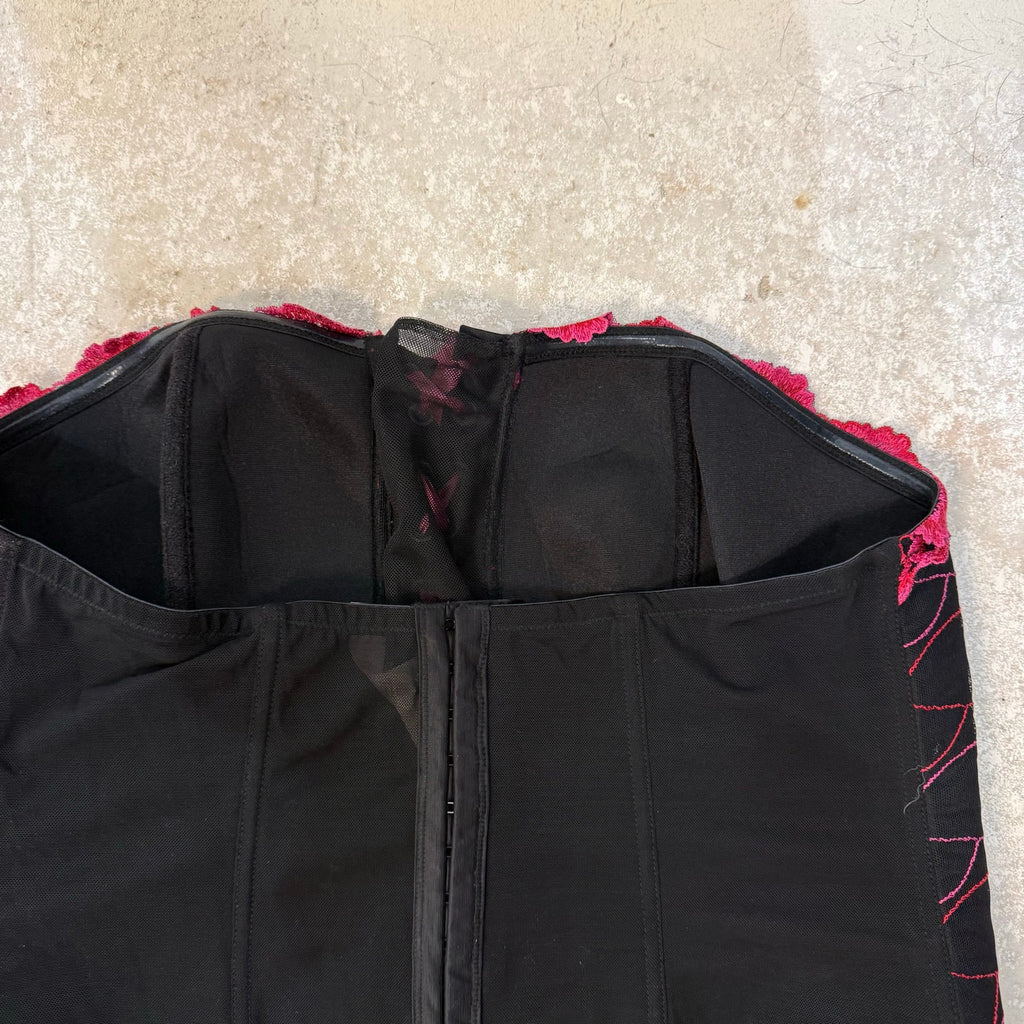 Cacique Black Floral Lace Up Corset Bustier Mesh Boned Lingerie Sz 26/28 NWT