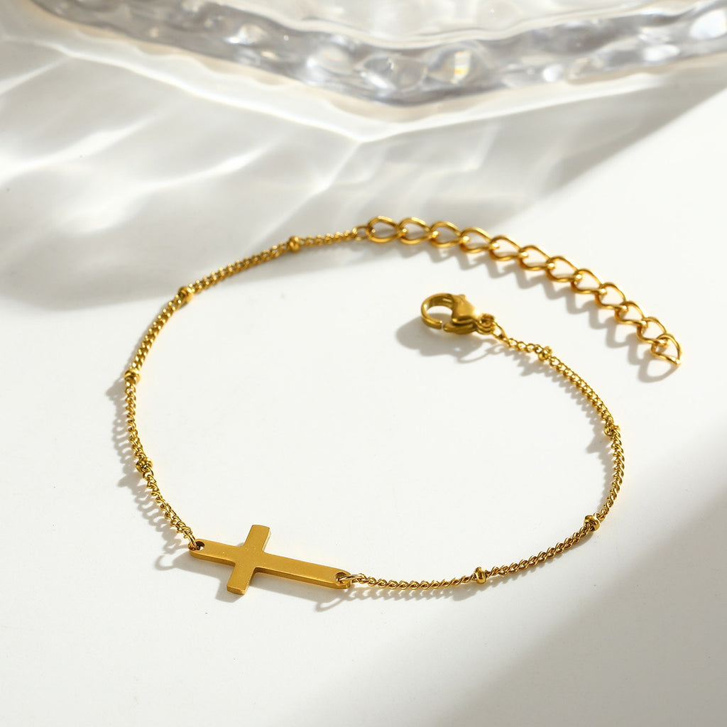 Gold Layered Sideways Cross Necklace Set 18K Gold Plated Stainless Steel NWT