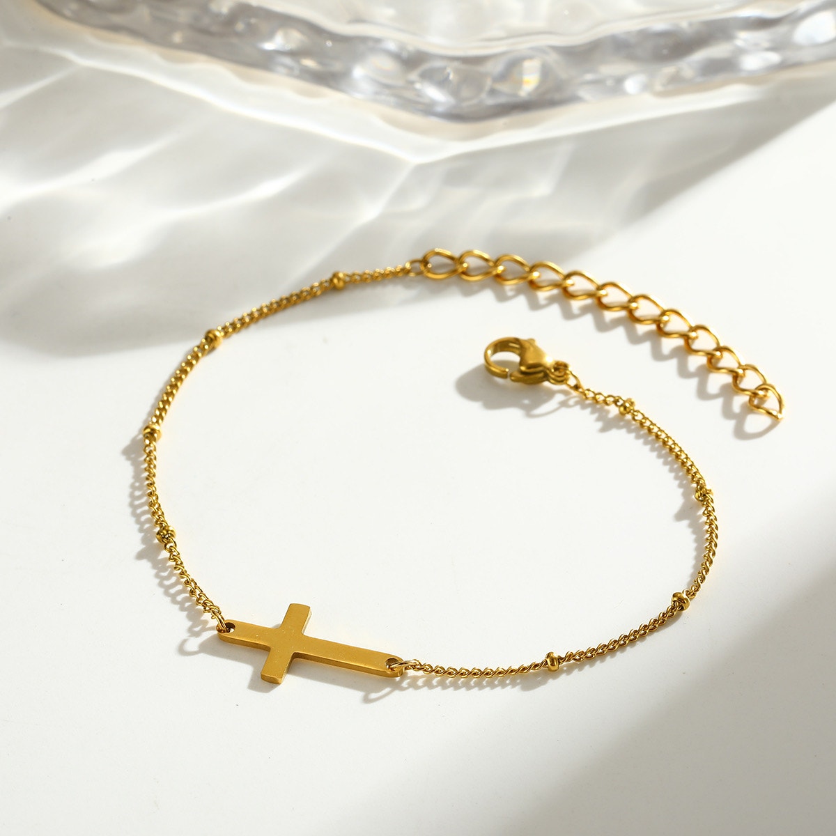 Gold Layered Sideways Cross Necklace Set 18K Gold Plated Stainless Steel NWT
