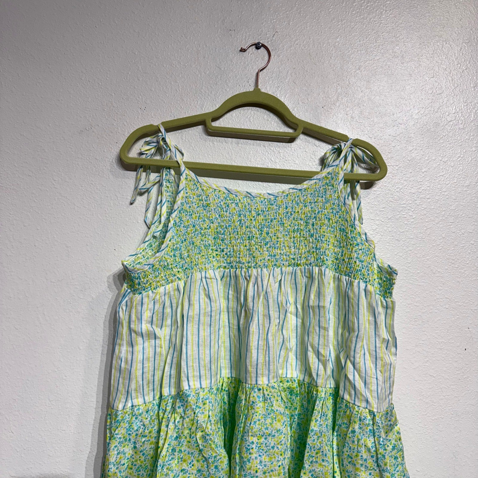 Solid & Striped Green Painted Floral The Parker Linen Mini Dress Sz L NWT