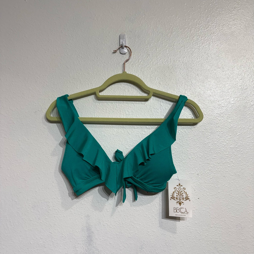Becca By Rebecca Virtue Green Socialite Ariella Ruffle Bikini Top Sz S NWT