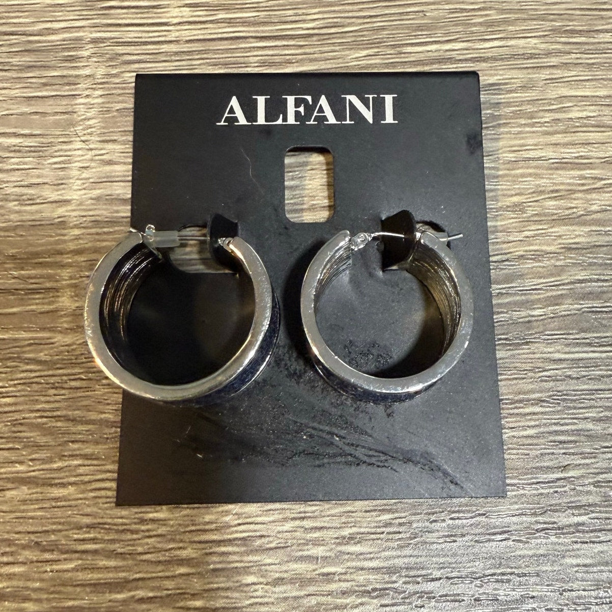 Alfani Silver Tone Denim Wrapped Wrangler Hoop Earrings NWT