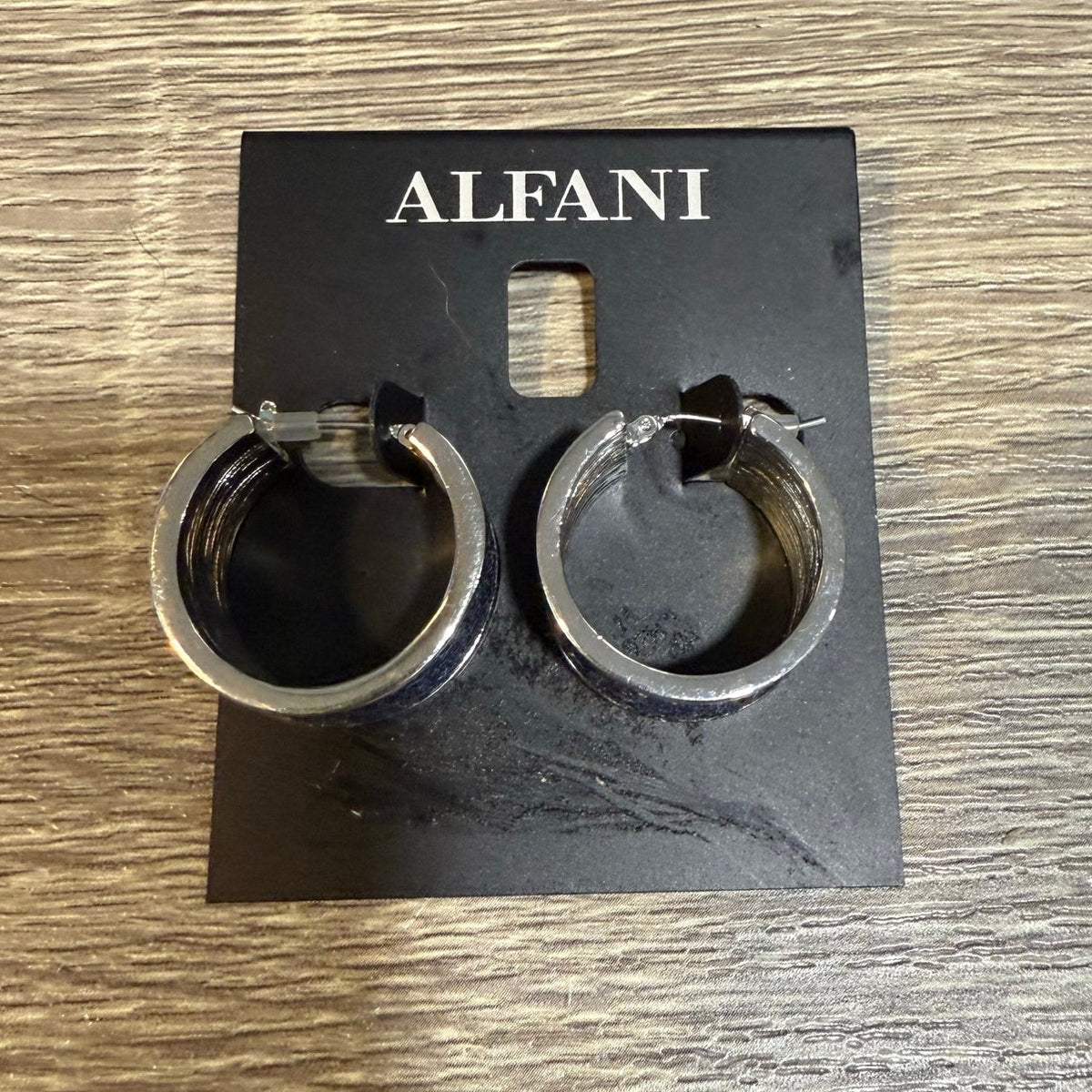 Alfani Silver Tone Denim Wrapped Wrangler Hoop Earrings NWT