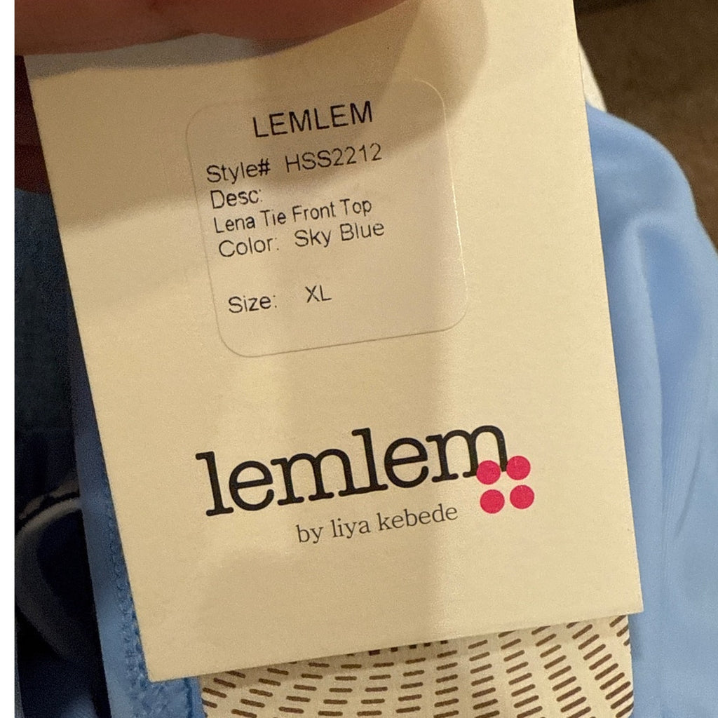 Lemlem Sky Blue Lena Tie Front Bikini Top Sz XL NWT