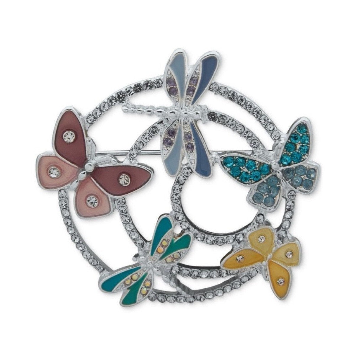 Anne Klein Silver Tone Crystal Butterfly Dragonfly Pin Brooch NWT