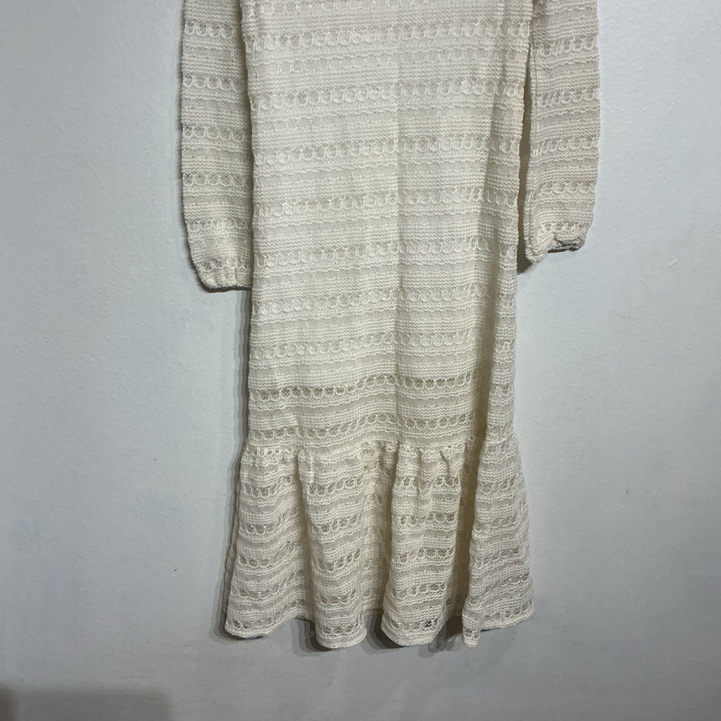 Callahan Ivory Textured Knit Midi Dress Long Sleeve Ruffle Hem Sz S NWT