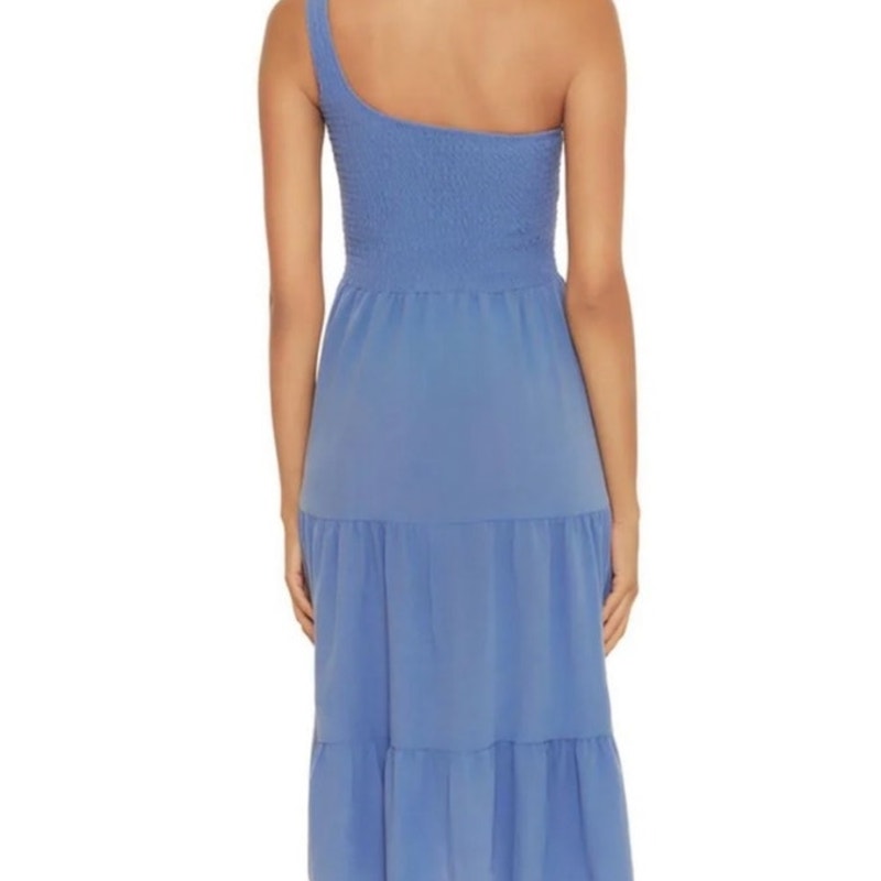 Becca Swim Mist Blue Ponza Smocked One Shoulder Dress Sz M NWT