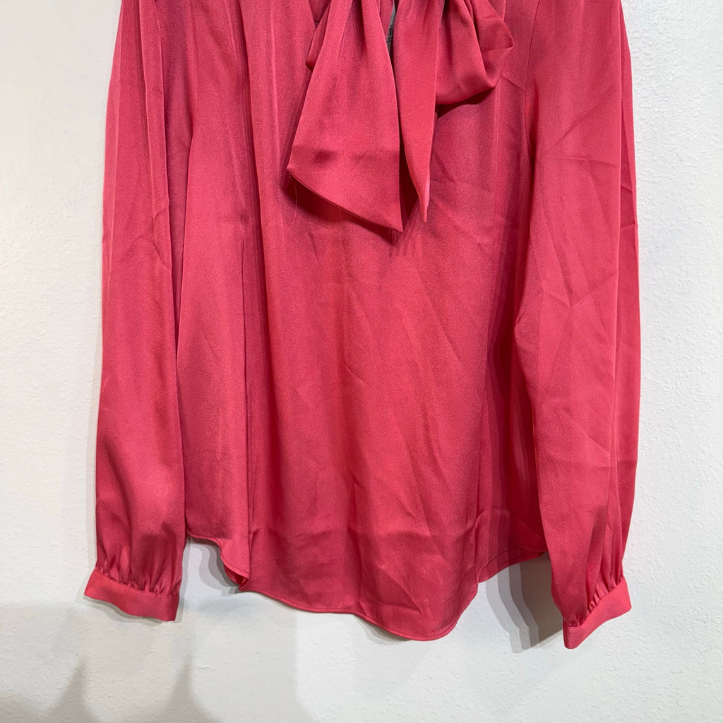 Ann Taylor Pink Tie Neck Blouse Long Sleeve Satin Top NWT Sz L