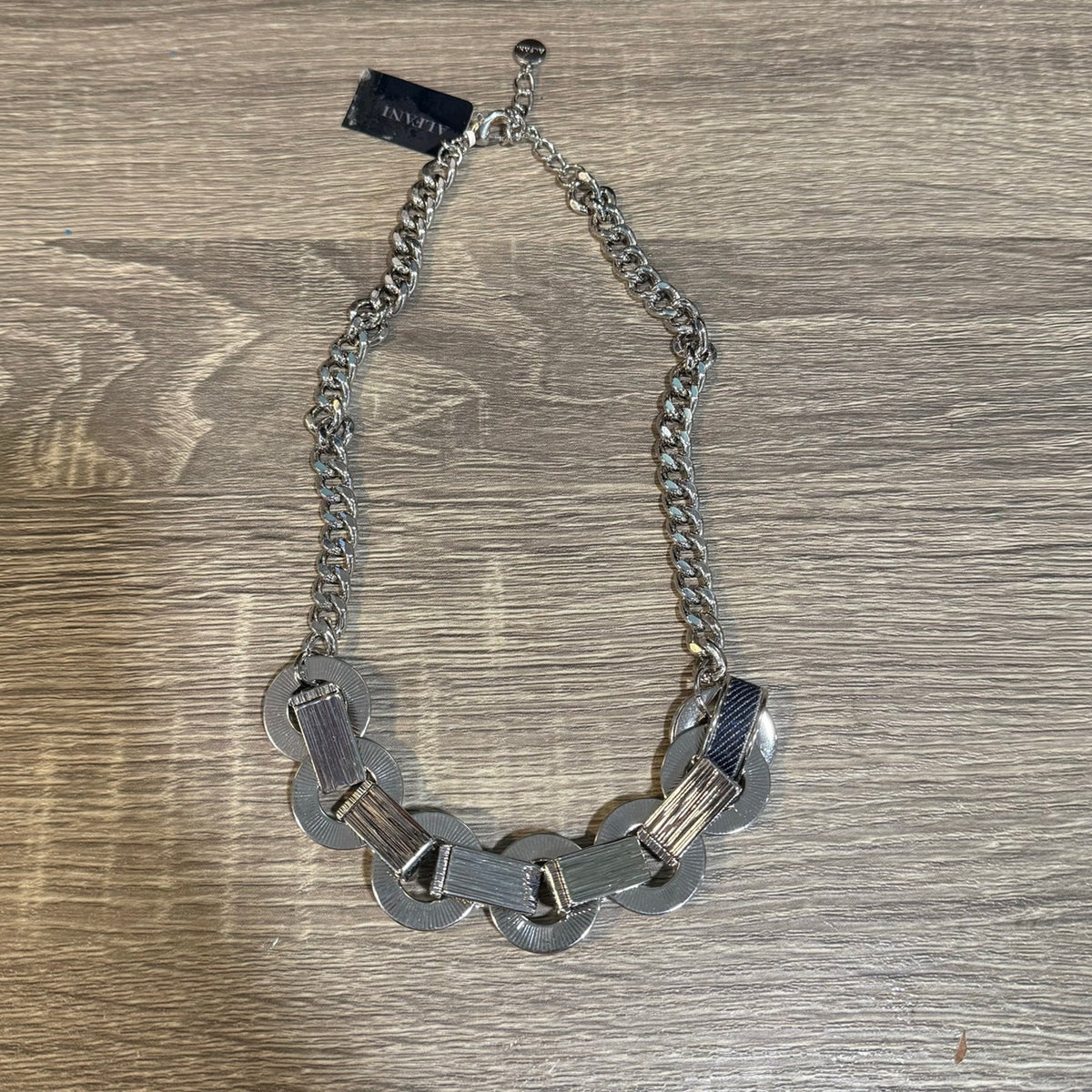 Copied - Alfani Silver Tone Denim Wrapped Ring Wrangler Necklace NWT