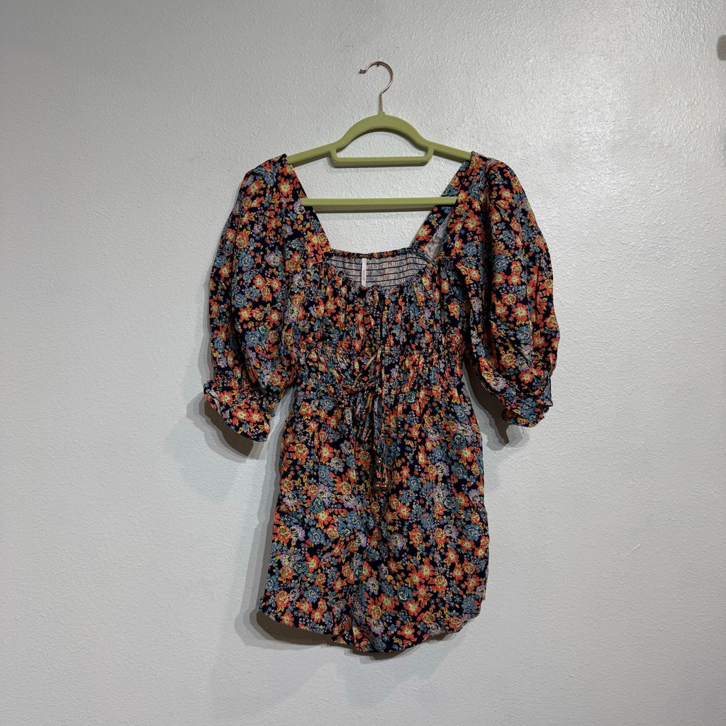 Free People Navy Combo Show Me Loe Floral Square Neck Romper Sz XS NWT