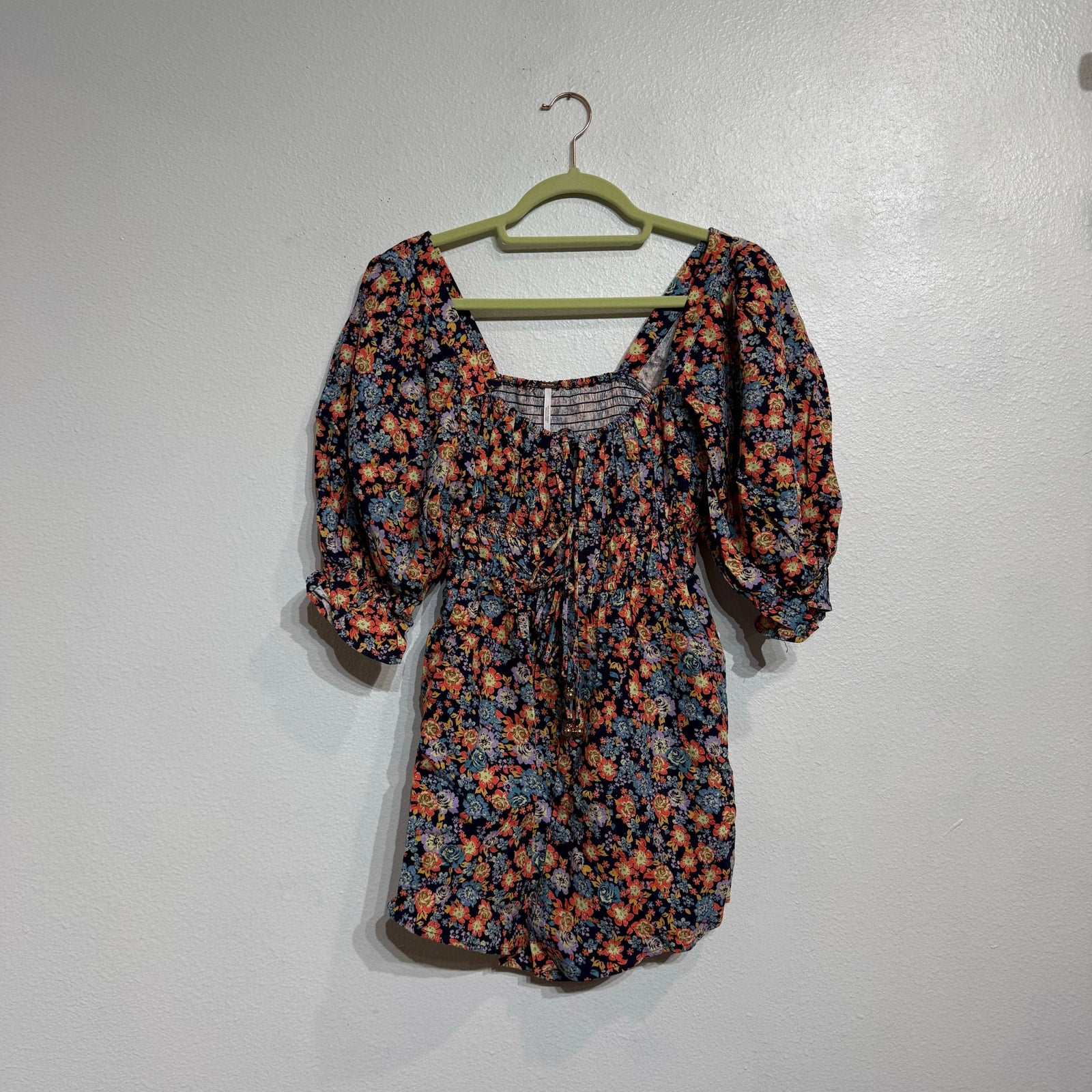 Free People Navy Combo Show Me Loe Floral Square Neck Romper Sz XS NWT