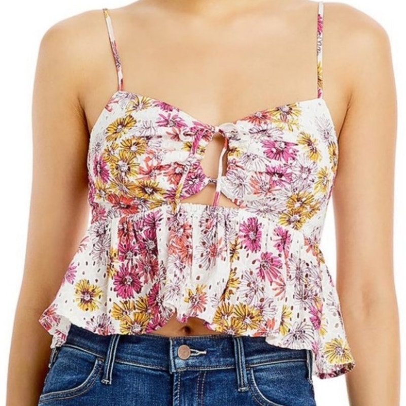 Wayf Maeve Floral Print Eyelet Camisole Sz L NWT