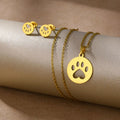Gold Paw Print Necklace & Stud Earrings Set Pet Lover Jewelry NWOT