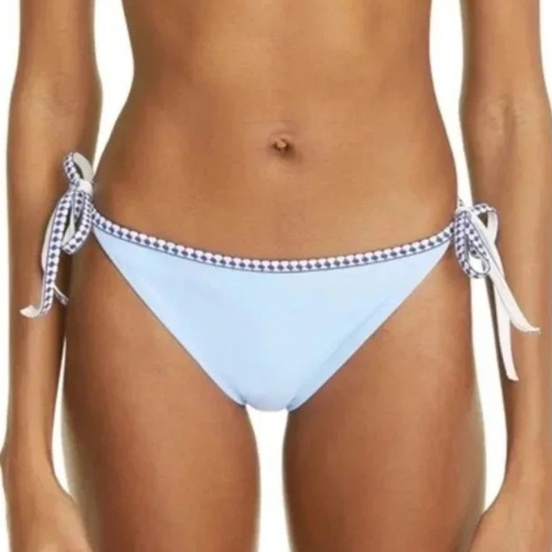 Lemlem Sky Blue Lena Diamond Jacquard String Bikini Bottoms Sz XL NWT